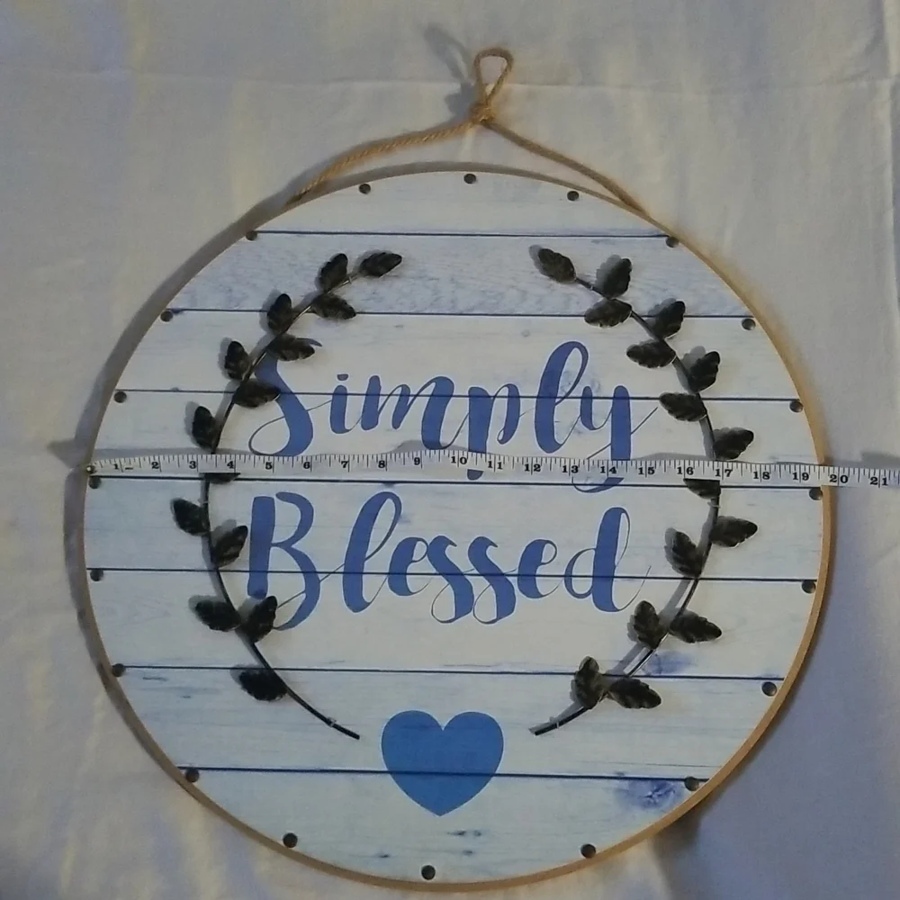Simply Blessed Round Wall Plaque w/3D Metal Leaf Vines - Picture 3 of 4